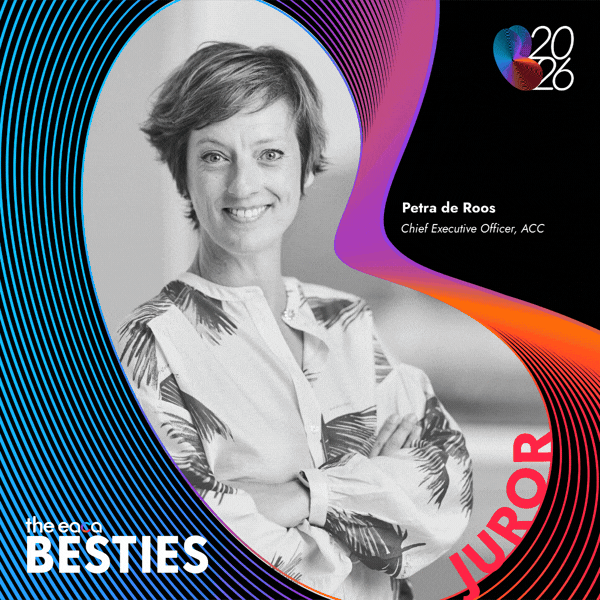 A short video of the 2026 Besties jury, consisting of jury cards for Christian de la Villehuchet (Havas), Charley Stoney (EACA), Pascale Nader (edcom), Tom Mott (IPA), Felicia Palombo (dentsu), Stephanie Scheller (Omnicom Media), Lisa Osokina (Innocean), Laure Jolibois (EACA), and Petra de Roos (ACC).